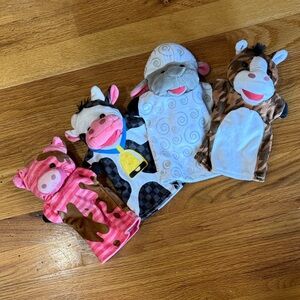 Melissa & Doug Farm Animal Hand Puppets - Pink, Black, White, Brown